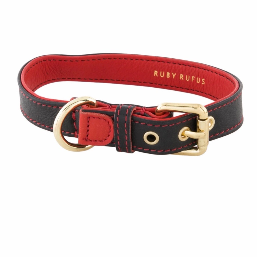 Ruby Rufus Red/Black Leather Dog Collar & Leash Set